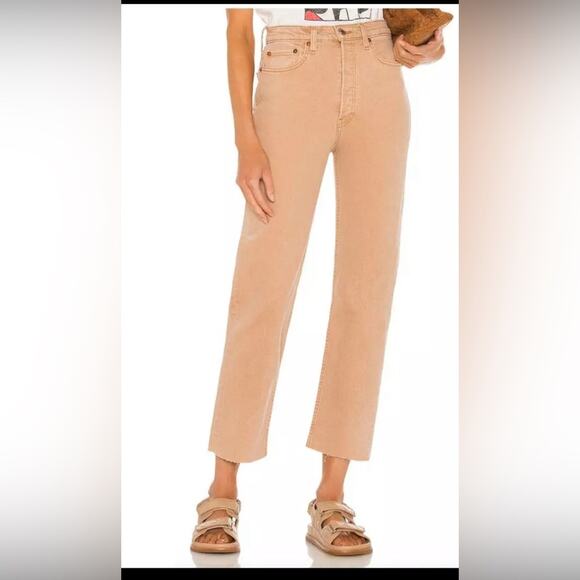 RE/DONE Originals 70s Ultra High Rise Stove Pipe In Washed Khaki - Picture 12 of 12